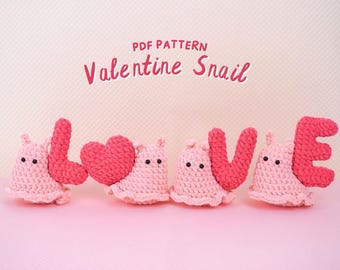Modèle au crochet escargot de la Saint-Valentin, modèle au crochet Amigurumi, modèle au crochet escargot, modèle au crochet peluche