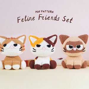 Feline Friends Crochet Patterns Bundle | Calico Cat Pattern, Siamese Cat Pattern, Striped Cat Pattern, Amigurumi Crochet Patterns