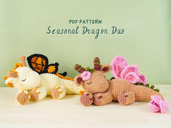 Seasonal Dragon Crochet Patterns Bundle, Summer Dragon Pattern, Spring Dragon Pattern, Amigurumi Dragon PDF Pattern, PDF Pattern