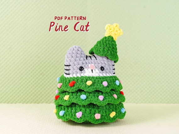 Pine Cat Crochet Pattern, Christmas Crochet Pattern, Amigurumi Christmas Cat Crochet PDF, Holiday Cat Plush DIY, Winter Crochet Decor