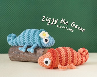 Ziggy The Gecko Low Sew Crochet Pattern, Amigurumi Crochet Pattern, Stuffed Toy Crochet Pattern,  Low Sew Crochet Pattern, PDF Pattern
