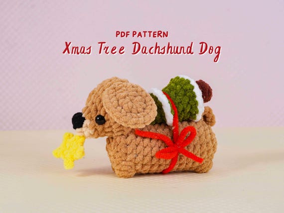 Xmas Tree DachShund Dog Crochet Pattern, Christmas Amigurumi Pattern, Holiday Plush DIY, Winter Crochet PDF, Crochet Home Decor, PDF Pattern