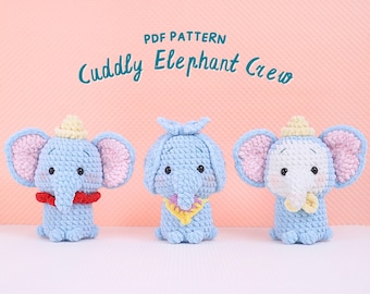 Cuddly Elephant Crew Crochet Patterns Bundle, Stuffed Animal Crochet Pattern, Amigurumi Crochet Pattern, Elephant Crochet Patterns