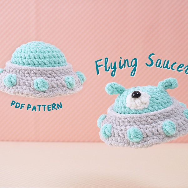 Flying Saucer Crochet Pattern, Low Sew Amigurumi Crochet Patterns, Amigurumi Flying Saucer Pattern, Stuffed Animal Crochet Pattern