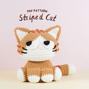Motif chat rayé au crochet, motif Amigurumi au crochet, joli motif de peluche chat, peluche chat au crochet pour débutant, tutoriel PDF chat