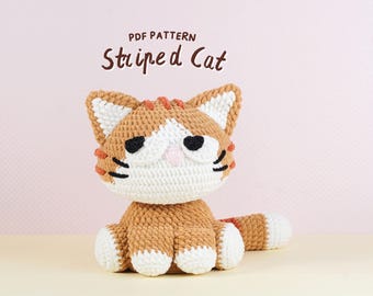 Striped Cat Crochet Pattern, Amigurumi Crochet Pattern, Cute Stuffed Cat Toy Pattern, Beginner Cat Plush Crochet, Cat PDF Tutorial