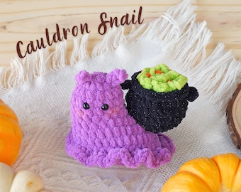 Cauldron Snail Crochet Pattern, Halloween Snail and Cauldron Crochet Pattern, Halloween Amigurumi Crochet Pattern