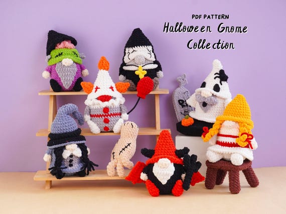 Halloween Gnome Crochet Pattern Bundle,  Witch Gnome Pattern, Baby Doll Gnome Pattern, Clown Gnome Pattern, Devil Gnome Pattern, PDF Pattern