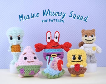 Marine Whimsy Squad Crochet Patterns Bundle | Star Buddy Pattern, Nutty Friend Pattern, Cheerful Bob Pattern, Bubble Snail Pattern