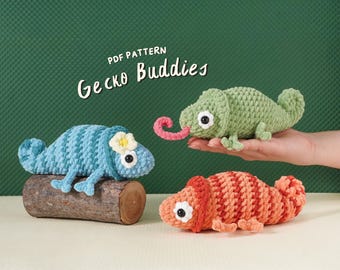 Gecko Buddies Crochet Patterns Bundle | Gus The Gecko Pattern, Ziggy The Gecko Pattern, Amigurumi Crochet Pattern, Low Sew Crochet Pattern