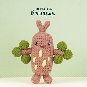 Schema all&#39;uncinetto Bonsapop, schema all&#39;uncinetto per albero Amigurumi, schema PDF per pianta di peluche, schema giocattolo per albero Bonsapop, tutorial PDF per uncinetto