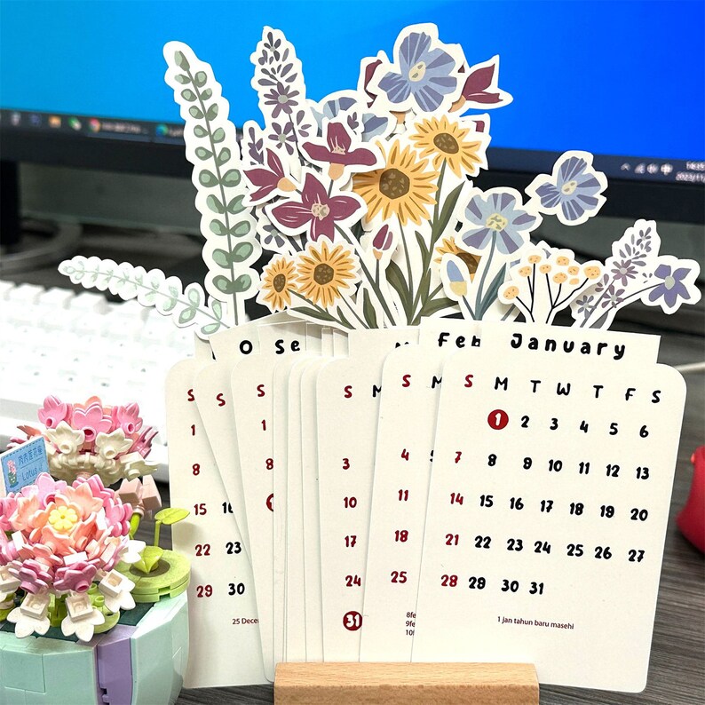 Buy 2024 Bloomy Flowers Desk Calendar Wood Flora Desk Calendar Online