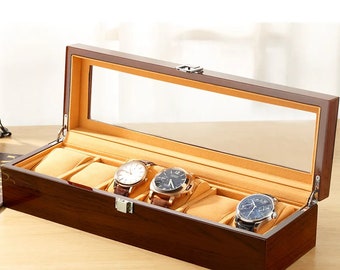 Caja de reloj de nogal macizo, almacenamiento de relojes, diseño unisex, regalo para Husba/ Lugar para tres relojes / Versión marrón y negra /Regalo perfecto o Trea