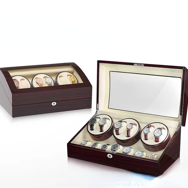 16Slots Luxury fashion watch display box with lock LED watch winder box rotatable 13 slot watch box 7+6 watch winder box