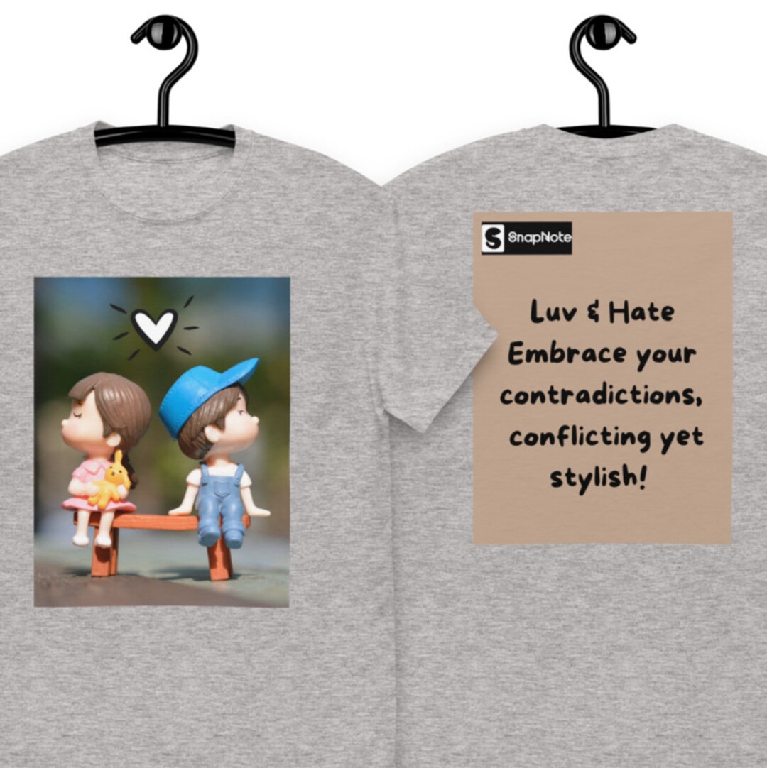 Cute Classic Fit T-shirt Love and Hate Cartoon Boy and Girl - Etsy