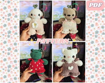 4-in-1 Crochet PATTERN Overall Cuties Amigurumi Patterns - Bunny, Frog, Bear, and Cat