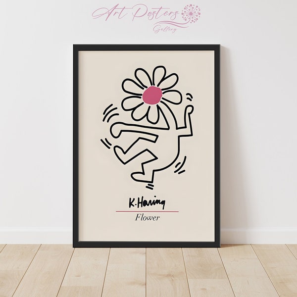 Keith Haring Love Flower Print, Famous art poster, Art exhibition print, famous artist print, art gallery painting