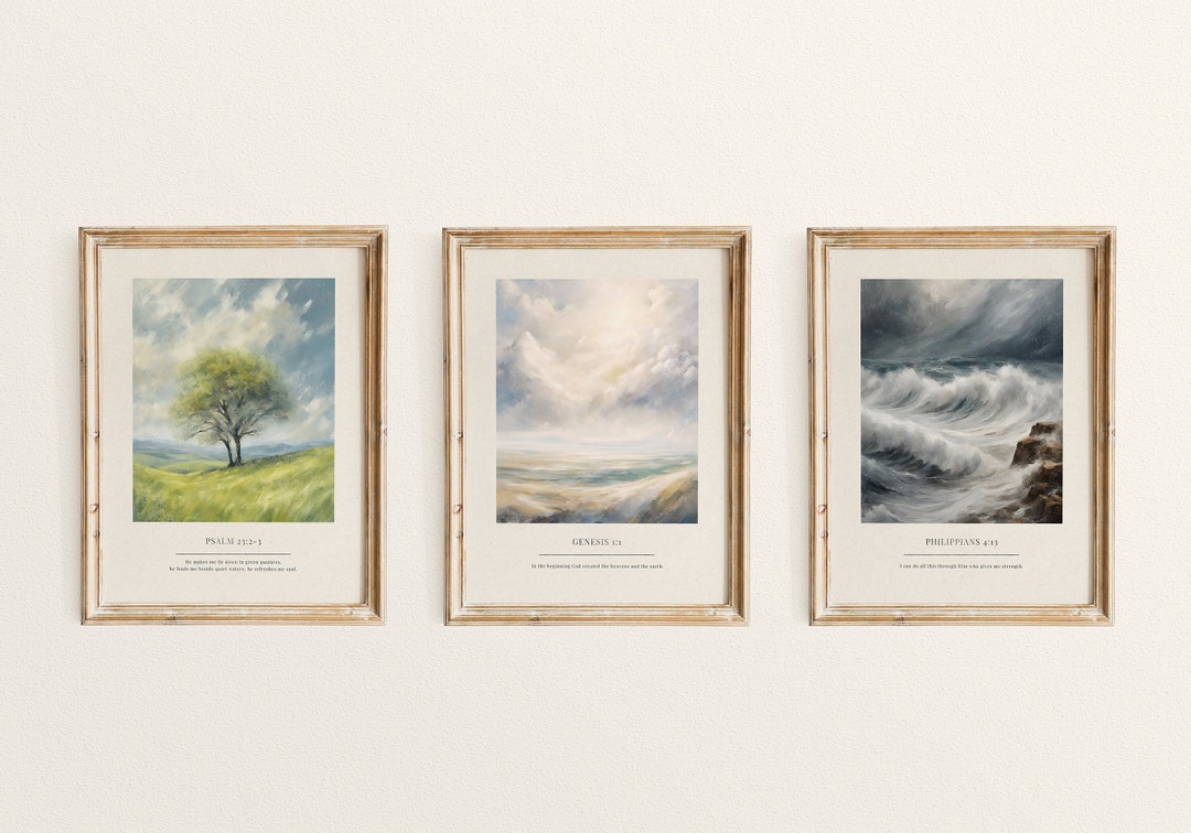 Vintage Christian Art Set of 3 Psalm 23 Philippians 4 Genesis Wall Art ...