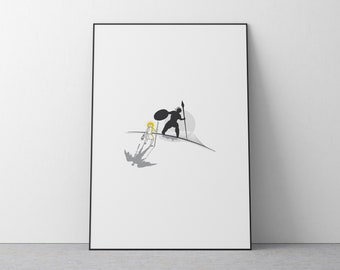 David y Goliat Christian Art Prints / Arte mural minimalista moderno, Descarga digital, Salmo, Rey David, Regalo cristiano