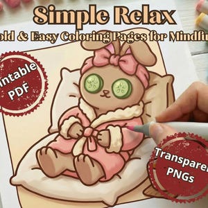 Bold and Easy Coloring Book for Adults, Cozy Kawaii Aesthetic Pages for Procreate ,Cute Food Stress Relief, Thick Lines Art Therapy PDF,