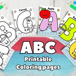 Páginas para colorear ABC para niños - Lindo PDF imprimible Kawaii ABC - Actividad educativa preescolar - Descarga instantánea