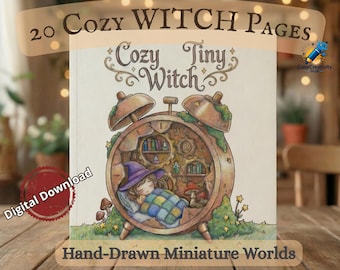 Tiny Witch Coloring Pages for Procreate & Print | Cozy Pocket Witch Digital Art | Transparent PNG Line Art | Cute Miniature Magic Jar