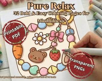 Procreate Coloring Pages for Adults | 42 Bold and Easy Digital Coloring Book | Relaxing iPad Art Therapy | Transparent PNG and Print PDF