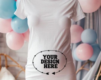 Joyful Expectation: Maternity T-Shirt Mockup, Minimal Mockup, Pragnancy Model Mockup