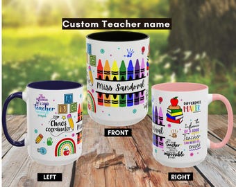 Personalized Teacher Coffee Mug, Colorful Design, Teacher Appreciation Gift