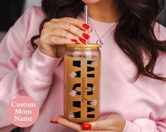Personalized Mom Floral Sipper Glass, 16oz Tritan Plastic Tumbler