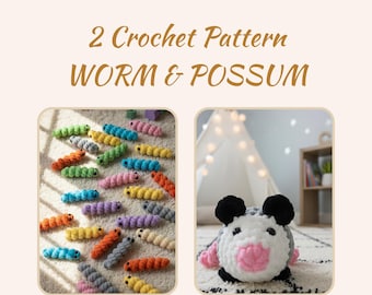 Possum and Worm Crochet Pattern: Animals Keychain (PDF)