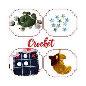 4 Crochet Pattern - crochet turtle memory game - crochet star memory game- crochet tic tac toe  - crochet stress ball patterns matching
