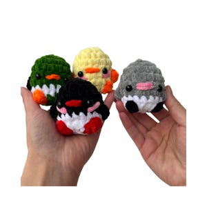 Motif oiseaux au crochet : pingouin, poussin, colvert (PDF)