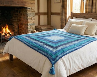 Giant Granny Square Blanket Crochet Pattern, Continuous One Piece Afghan PDF Easy Beginner Crochet Throw Modern Baby Blanket Tutorial +Bonus