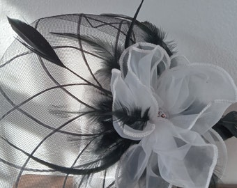 Black and white fascinator