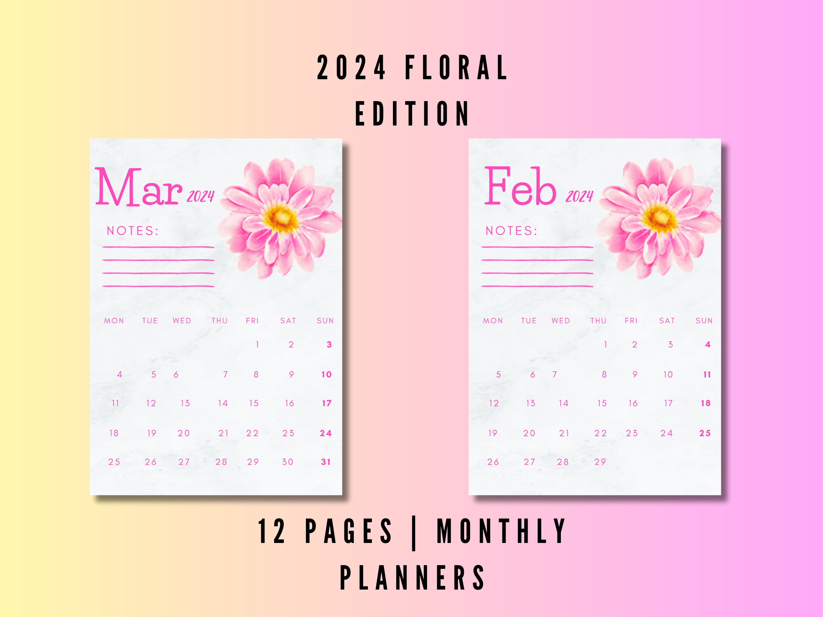 2024 Calendar Printable Monthly Planner 2024 Calendar 2024 Pink A4 ...