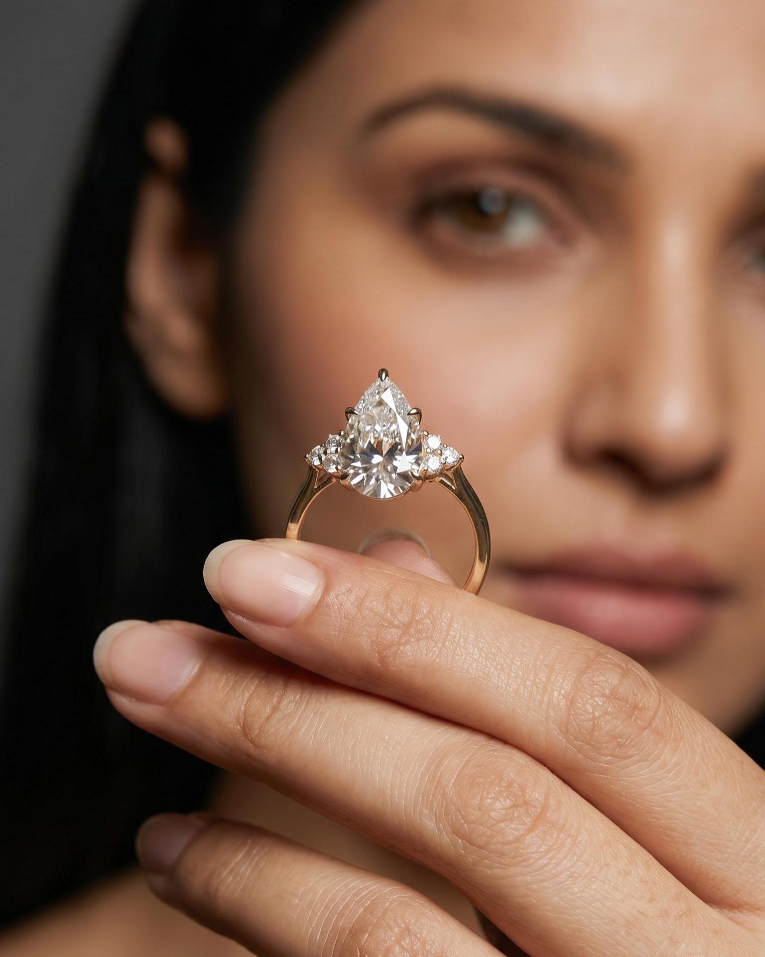 Pear Cut Lab Diamond Engagement Ring – 14K Yellow Gold Floral Vintage ...