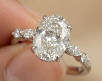 IGI Certified Oval Lab Grown Diamond Engagement Ring - 14K White Gold Vintage Style