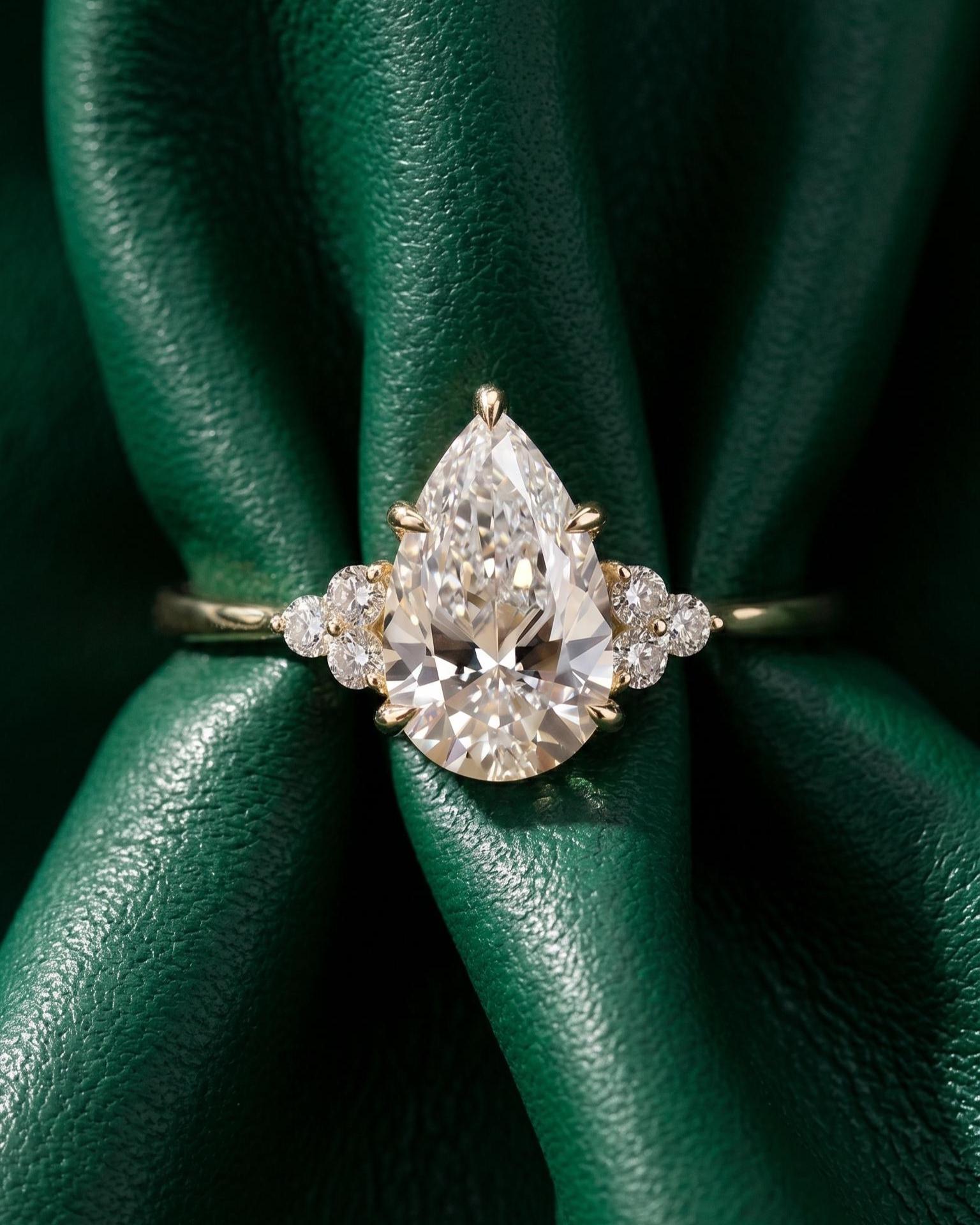 Pear Cut Lab Diamond Engagement Ring – 14K Yellow Gold Floral Vintage ...