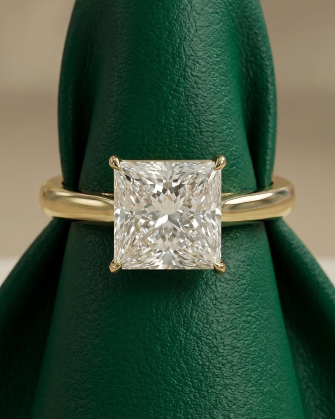 Princess Cut Lab Diamond Engagement Ring – 14K Yellow Gold Solitaire ...