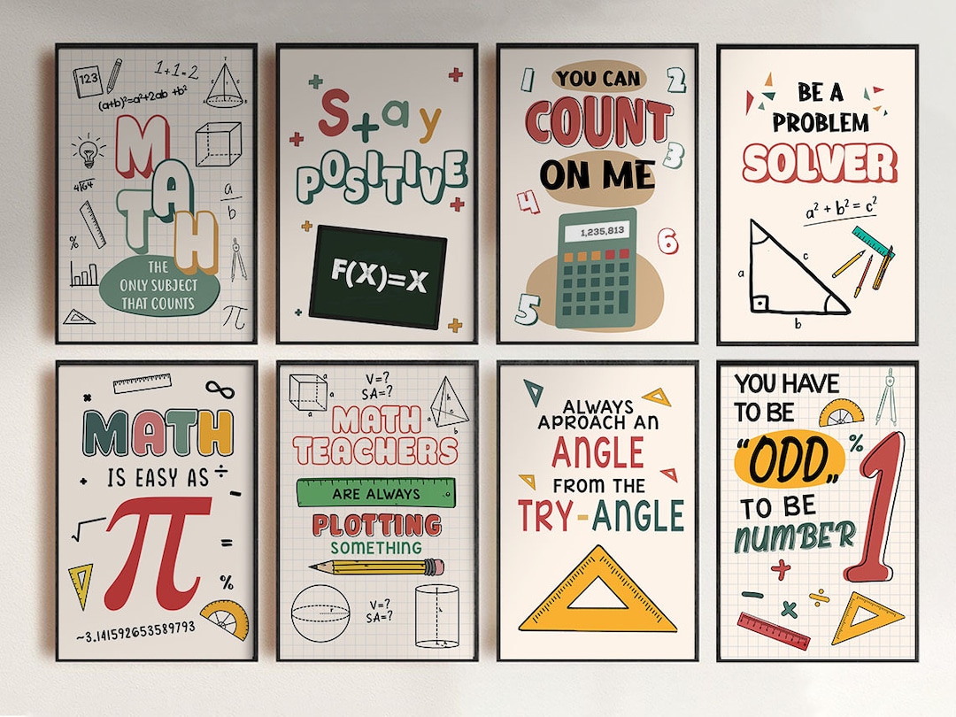 Math Set of 8 Classroom Posters Printable Download Boho - Etsy