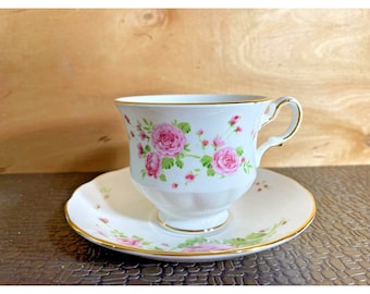 1974 Avon Pink Roses Tea Cup & Saucer Fine Bone China Made In England