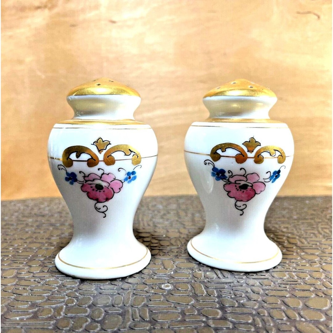 Vintage Pickard Flower With Gold Salt and Pepper Shaker Etsy