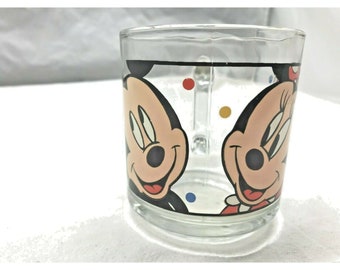 Vintage Disney Mickey & Minnie Glass Coffee Mug