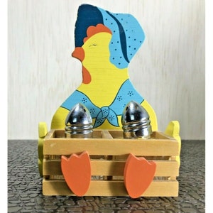 Enesco Wooden Duck Holder with Clear Salt and Pepper Shakers