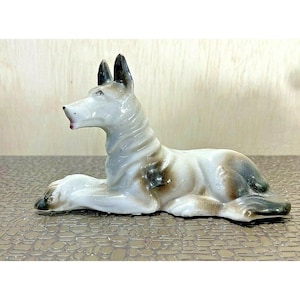 Vintage 1950&#39;s German Shepherd, Black and White Porcelain Figurine *
