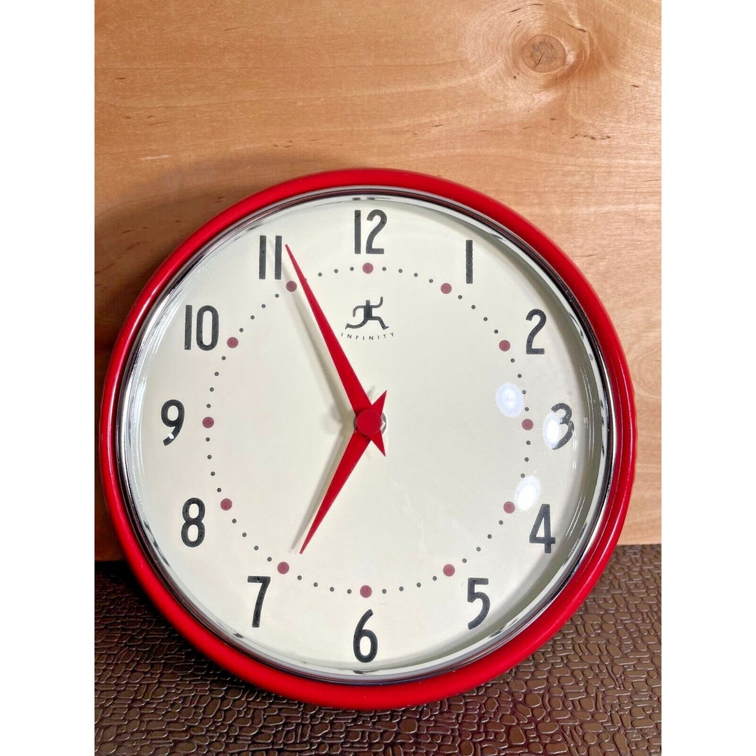 Red Infinity Instruments Retro Kitchen Vintage 50s Wall Clock Etsy