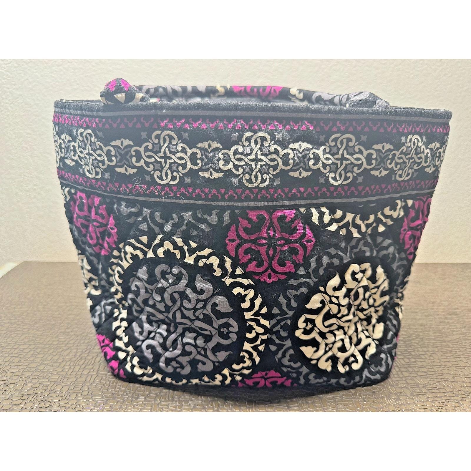 Vera Bradley Canterberry Magenta Women\'s Black Pink Floral Back Pack SKU 6091 Retired Vera Bradley Holiday Tote Canterberry Magenta (door  main image 4