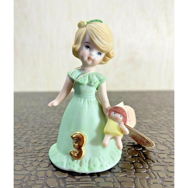 Vintage Enesco "Growing Up" Birthday Girl Figurine, Age 3 NIB