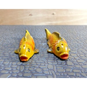 Yellow Bass Fish, Pottery  Salt and Pepper Shakers